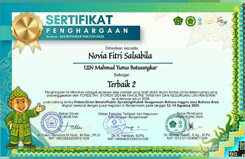 Buktikan Kemampuan Berbahasa Inggris, Novia Fitri Salsabila Sukses di Ajang Nasional FORDETAK